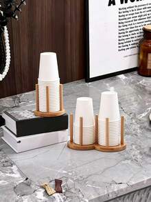 1个圆形双圈心形竹木杯架，纸杯收纳架 - 查看 8