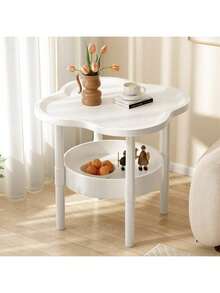 1pc Dual-Layer Sturdy Plastic Side Table, Modern Minimalist Solid Color Cloud-Shaped With Anti-Slip Edge, Storage Nightstand/Coffee Table Suitable For Living Room Bedroom Sofa - Multicolor - View 8
