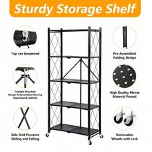 Heavy Duty 5-Tier Metal Storage Rack 2PCS Foldable W/ Wheels Garage Office Rack - As Pic - View 5