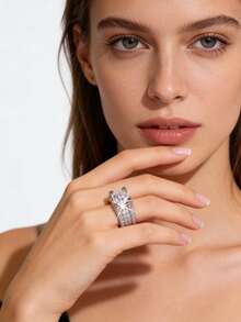 1pc Fashionable Elegant Versatile Luxury Women's Ring With Shiny Synthetic Cubic Zirconia, Suitable For Women's Daily Decoration And Wear, Perfect Gift For Her On Graduation/Back To School Season/Valentine's Day/Mother's Day - Silver - View 14