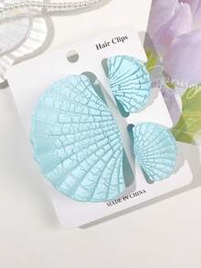 3pcs Blue Matte Crackle Texture Tiered Shell Hair Clips, Soft Ocean Vibe For Casual Hairstyles, Suitable For Spring/Summer Travel And Home Wear Summer Hair Accessories Beach Claw Clips Vacay Hair Claws,Holiday,Festival,Party - Baby Blue - View 5