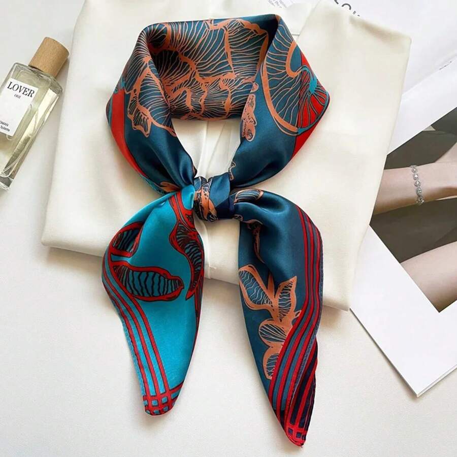 Luxury Design Print Silk Square Scarf Women Soft Satin Horse Hairband Neckerchief Office Hijab Headband Foulard Bag Ribbons Gift - 231009-1 - 查看 1