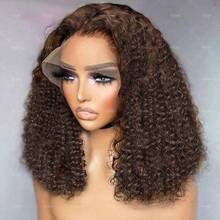 Tóc giả ren phía trước xoăn tít 8-34 inch, tóc giả pha trộn tóc người 13x4, tóc giả xoăn pha trộn tóc người, mật độ 180%, tóc giả ren phía trước xoăn Jerry, tóc giả đã được tỉa sẵn, màu nâu sôcôla xoăn Jerry dành cho phụ nữ có tóc con. - S4 - Xem 9