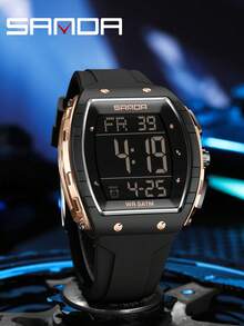 SANDA 6258 New Fashion Men Electronic Watch Big Display Dial Multifunctional Sport Waterproof Watch LED Luminous Digital Men Watch - Rose Gold - View 6
