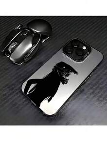 1pc Rider Black Shadow Dinosaur Element Pattern IMD Frosted Phone Case Personalized For IPhone 16ProMax Phone Case 17/16/15/14Plus/13/12/11 - Multicolor - View 2