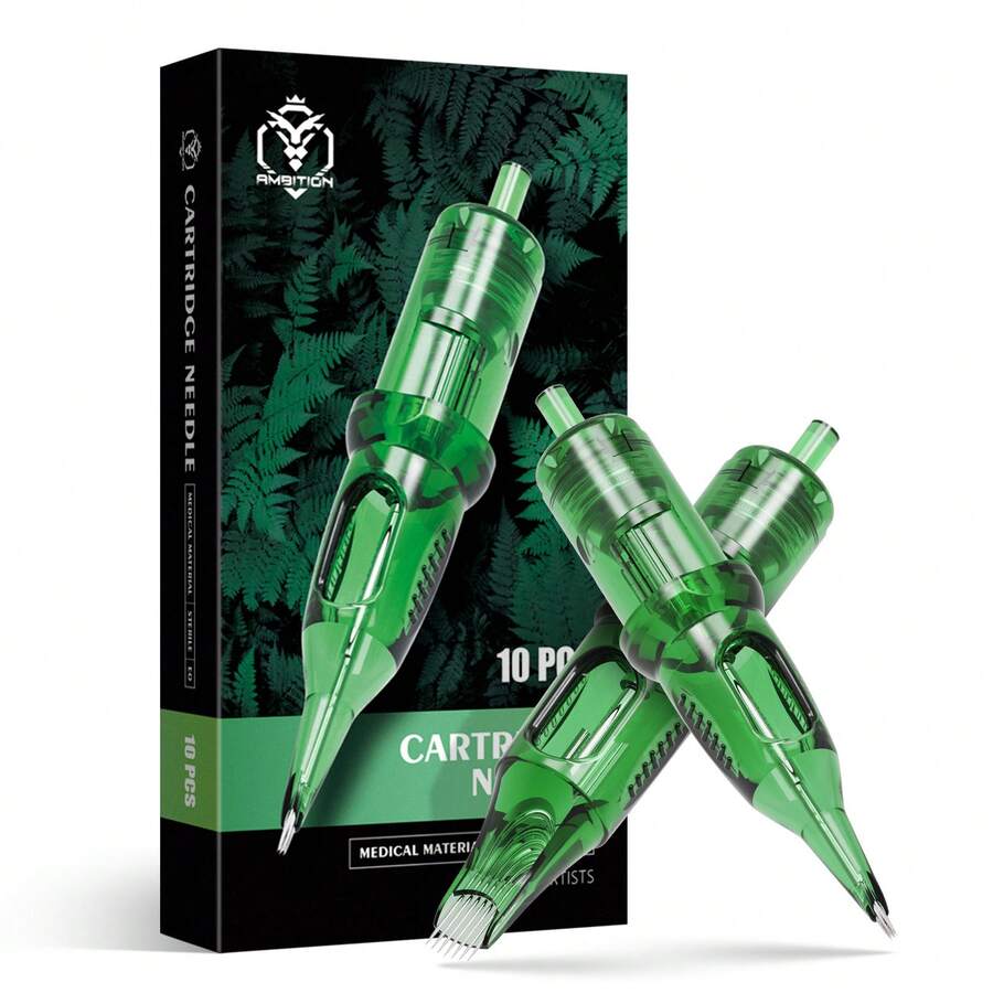 Ambition 10pcs Cartridge Tattoo Needles Permanent Makeup Round Liner 0.30mm /0.35mm RL RM Curved Magnum For Rotary Tattoo Machine Pen - Green - View 1