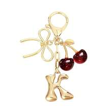 Bow & Cherry Decor Bubble Letter Keychain - Gold Letter Charm Bag Accessory, Cute Handbag Decoration - Red - View 15