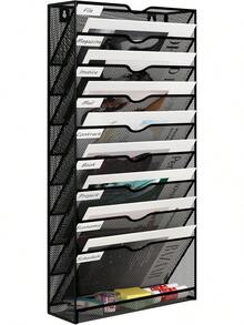 EasyPAG 13 Fächer Metall A4 Zeitschriftenhalter Wand Zeitschriften Wandhalter Aktenablage Dokumentenhalter Hängend Magazin Organizer Flyerständer Prospektspender,Schwarz MIQY - Schwarz - Übersicht 12