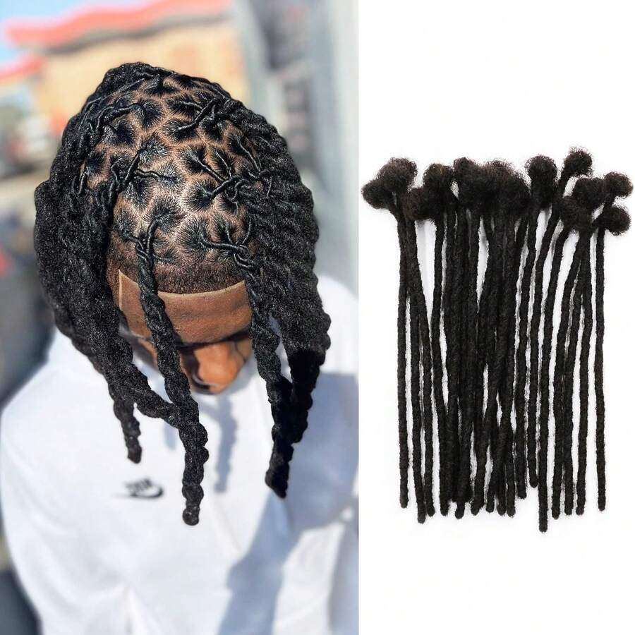 1 Pack 10 Strands Synthetic Dreadlock Extensions, 0.6cm Wide, Permanent Dreadlock Extensions, Unisex, 10/12 Inch Thickness Optional, Natural Black - Black - View 1