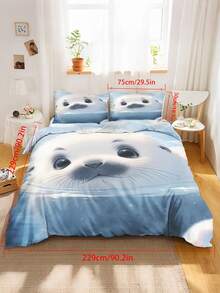 2/3PCS Cute Baby Seal Kids Bedding Set, 3D Underwater Print Duvet Cover With Pillowcases, Soft Microfiber Ocean Animal Bed Set For Kids Teen Boys Girls All Seasons 135x200cm - Multicolor - View 20