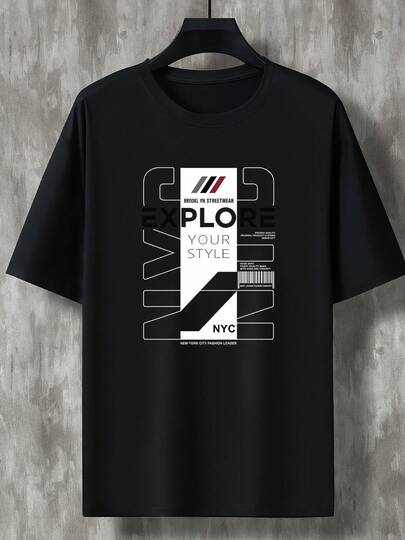 Camiseta de manga corta con cuello redondo cómoda y estampado gráfico casual para hombres, ropa holgada y suelta de talla grande