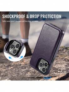 Tương thích với iPhone Air 17 16 15 14 13 12 11 Pro Max, 7/8/SE2/SE3, 16/15/14 Plus. Ốp lưng ví có ngăn đựng thẻ, chất liệu da PU, chân đế, khe đựng thẻ, khóa từ kép và khả năng chống sốc bền bỉ, màu tím đậm. - tím đậm - Xem 10