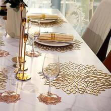 10pcs Elegant Golden Floral Lace-Patterned PVC Placemats & Coasters Set - Heat-Resistant, Non-Slip Round Table Mats With Intricate Leaf Design, For Weddings, Parties, Christmas, Everyday Dining - Easy-Clean Durable Table Deco - Gold - View 4