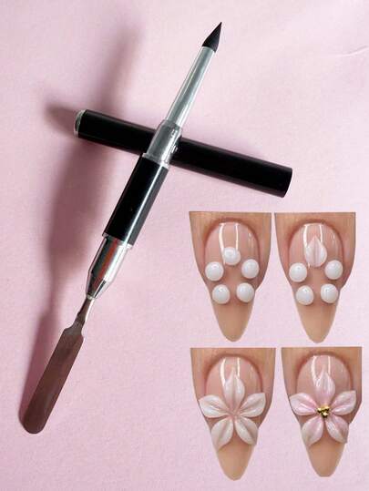 1 pieza Bolígrafo de escultura de uñas de silicona, adecuado para el tallado de flores 3D acrílicas, moldeado y decoración, herramienta de arte de uñas de silicona 2 en 1 para recoger, cortar y esculpir gel sólido, temporada de vuelta a clases