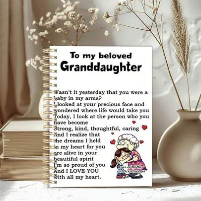 A5 Granddaughter Spiral Notebook, Heartfelt Letter Design, Hardcover Journal For Gifting & School Use