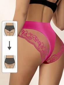 Women's Mid-Rise Underwear, Plus-Size Panties, Seamless Design That Doesn't Pinch The Hips, Elegant Lace, Fashionable, Breathable, And Comfortable Briefs - Hot Pink - View 2