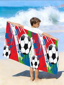 1 pièce Serviette de plage pour enfants avec motif de football soccer, imprimé graffiti. Serviette microfibre séchage rapide pour garçons, piscine, bain. Serviette pour enfants/étudiants pour commande groupée (accessoire de piscine/plage doux et séchage rapide) - Multicolore - Voir 1