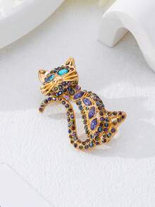 1pc Cute Retro Golden Cat Brooch With Sparkling Rhinestones, Suitable For Daily Wear, Dates, And Parties - Multicolor - View 6