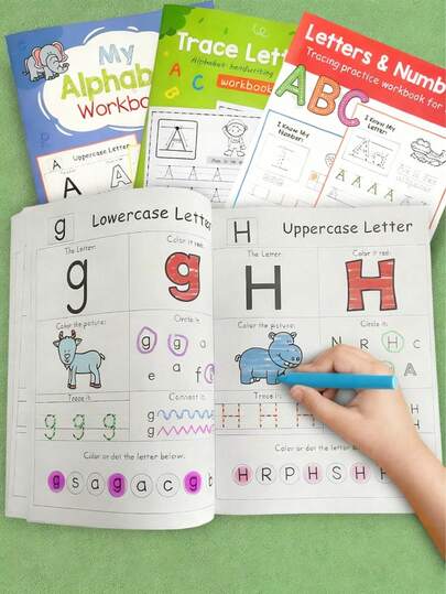 52 Pages/Book, 26 Letters 0-9 Numbers Coloring And Writing Children's Practice Book, Learning And Tracing Letters, Recognizing Uppercase And Lowercase Letters And Tracking Learning Progress, Preschool Children Learning A-Z Letters, Helping Children Recognize And Memorize English Letters Through Tracing And Coloring