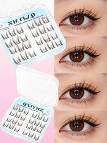 1 Box 24pcs Cartoon Cat Ear False Eyelashes, Natural & Realistic, Glue-Free Easy Application, Suitable For All Eye Shapes - C - View 3