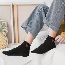 5 Pairs Of Black Heart-Shaped Socks, Soft And Comfortable, Suitable For Leisure And Sports, Heart-Shaped Printed Mid Tube Socks, Elegant Black And Red Heart-Shaped Pattern Design Socks, Suitable For Fashionable Casual And Formal Wear, Daily Comfortable Wear, Romantic Gift Socks, Minimalist Sock Design, Comfortable Ankle Socks - 黑色 - 查看 11