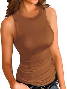 Women's Slim Fit Knitted Sleeveless Backless Casual Bra Ribbed Vest - 棕色 - 查看 3