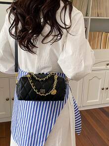 高端黑色绗缝手提包，时尚百搭手提单肩斜挎枕包，女士 - 黑色 - 查看 7