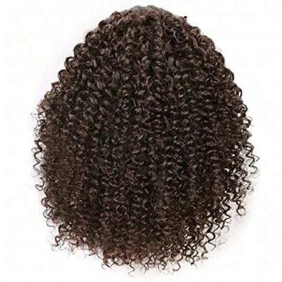 Tóc giả đuôi ngựa xoăn xù 8 inch, có dây rút, kẹp cài, màu đen tự nhiên, chất liệu tổng hợp, kiểu tóc đuôi ngựa xoăn bồng bềnh dành cho nữ.