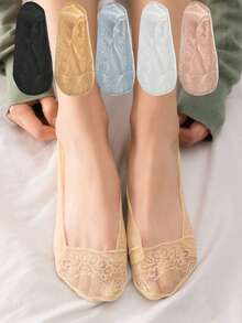 1/5/10 Pairs Of New Women's Summer Peacock Pattern Screen Lac Invisible Anti-Slip Silicone Thin Simplicity Boat Socks - Multicolor - View 2