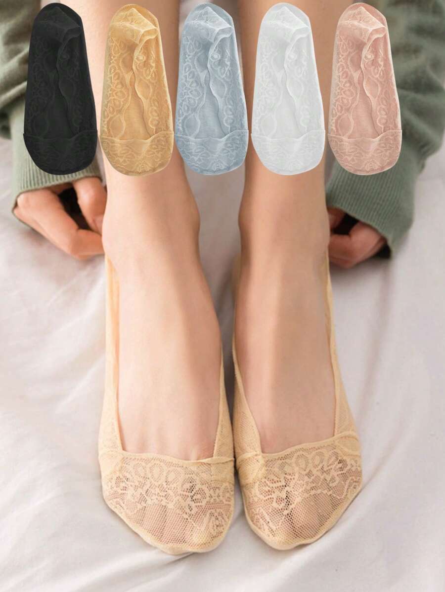 1/5/10 Pairs Of New Women's Summer Peacock Pattern Screen Lac Invisible Anti-Slip Silicone Thin Simplicity Boat Socks