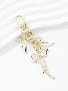 1pc Minimalist Versatile Gold Bow Pearl Pendant DIY Alloy Keychain, Personalized Elegant Bag Charm, Couples Key Chain Gift - Multicolor - View 3