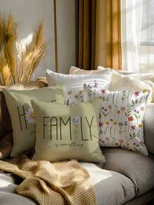 4件套波西米亚风野花蝴蝶春夏花卉抱枕套，18x18英寸，柔软亚麻材质，野花蝴蝶图案 - 彩色 - 查看 2