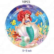 Mermaid Theme Party Tableware Set, Cartoon Birthday Party Tableware, Tablecloth, Napkins, Cups, Plates - Set - View 5