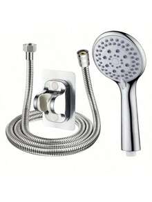 Bộ 1 vòi sen cầm tay có chức năng điều chỉnh lưu lượng nước, bao gồm giá đỡ và dây dẫn, vòi sen phòng tắm, đầu vòi sen, phụ kiện phòng tắm, và các vật dụng cần thiết cho phòng tắm. Tận hưởng trải nghiệm tắm thư giãn sang trọng. - Bộ vòi sen T934 - Xem 2