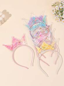 6PCS/Set Birthday Crown Hair Band For Girls, Shiny Star Sequin Hair Hoops, Rainbow Color PVC Headbands For Birthday Party And Spring Vacation Outfits, Cute Princess Style Headdress Teens Hair Accessories - Multicolor - View 7