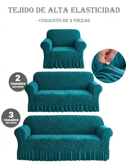 Fundas de Sofá de 3 Piezas en Color Verde Azulado, Tejido de Alta Elasticidad y Textura Jacquard con Diseño de Hojas, Incluye 1, 2 y 3 Plazas con Falda Decorativa, Protección Completa y Ajuste Perfecto, Ideal para Renovar la Decoración del Hogar, Salones y Espacios de Reunión, Regalo Premium en Celebraciones como Día de la Madre, Día de San Valentín, Navidad, Año Nuevo, Día de los Muertos, Grito de Independencia, Cyber Monday, Semana Santa, Graduaciones, Bodas, Fiestas de 15 Años y Aniversarios(Rojo/Marrón/Verde)
