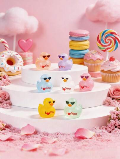 15pcs Luminous Mini Resin Duck Figurines, Glow-In-The-Dark Duckies With Heart-Shaped Sunglasses And "I Love You" Text, Small Animal Decor Perfect For Valentine's Day Gifts, DIY Fairy Gardens, Home/Office Desks, Sensory Toys, Collections, Car Decorations, Birthday Party Favors, Random Colors