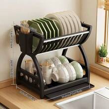 1个塑料厨房收纳架，多功能碗碟沥水架，双层餐具收纳盒 - 彩色 - 查看 5