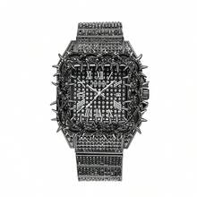 1pc Men's Quartz Watch, New Fully Iced-Out Rhinestone Strap, Hip Hop Large Dial Design, Mesh Inlaid Zirconia Dial, Party Watch, Gift For Men - 均碼 - 查看 14