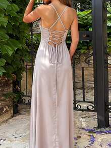 一件纯色休闲优雅性感派对针织无袖连衣裙，适合生日派对、度假、返校、单身派对、春夏穿着。 - 藕粉色 - 查看 3