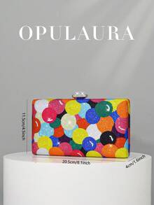 OpulAura 闪亮彩色气球图案水晶装饰派对手拿包，欧美设计，明亮的夏日色彩，完美适用于派对、婚礼、舞会、晚宴/宴会，可搭配婚纱、晚礼服、生日礼服 - 彩色 - 查看 8