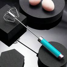 1pc Portable Stainless Steel Rotary Egg Beater, Semi-Automatic 28CM Egg Mixer, Press-Type Manual Whisk, Kitchen Gadget & Camping Cookware - Multicolor - View 11