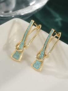 1 Set Women's Fashion Dangle Earrings Set, Featuring Faux Turquoise, Geometric Style, Elegant Lady Party Earrings, Suitable For Casual Daily And Party Wear - Blue - View 3