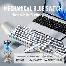 Typewriter Style Wired Mechanical Keyboard, 104 Keys Aesthetic Typewriter Keyboard With White Backlit, Anti-Ghosting, Blue Switch Wired Cute Keyboards-White - View 3