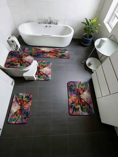 Bộ 3/5 thảm phòng tắm phong cách Bohemian nhiều màu sắc, mềm mại, thấm hút tốt và chống trơn trượt - Bao gồm nắp bồn cầu, thảm chữ U cho bồn cầu, thảm cửa phòng tắm, thảm bàn trang điểm, thảm bồn tắm lớn - Chất liệu: Vải flannel + mút hoạt tính + polyester - Có thể giặt, chống nấm mốc - Thích hợp cho mọi mùa, trang trí phòng tắm tại nhà/khách sạn/ký túc xá/cắm trại ngoài trời/phong cách miền Tây/ngày lễ, đồ dùng cần thiết cho năm học mới, quà tặng tân gia/Ngày của Mẹ.