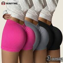 WAKYME Women's Seamless V-Back Yoga Shorts 3 Pieces Set | Solid Color High Stretch Tight Sports Shorts Suitable For Yoga, Fitness And Daily Training - Multicolor - View 12