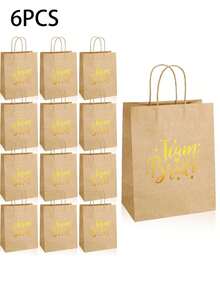 6 piezas Bolsas de regalo marrones con asas, bolsas de papel marrón para obsequios de fiesta adecuadas para despedida de soltera, fiesta de damas de honor y otras ocasiones, bolsas de caramelos marrones adecuadas para regalos de boda para la novia, negocios, compras, minorista, mercancías, 1 paquete - multicolor - Ver 12