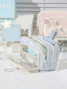 1pc Cute Cartoon Large Capacity Pencil Case, Japanese/Korean Student Pencil Box, Unisex Pencil Pouch, Multi-Functional Pencil Bag, Minimalist Pencil Case, Cosmetic Bag, Toiletry Bag, Back To School Essential Pencil Bag, Backpack,Stationery - Pink - 查看 2