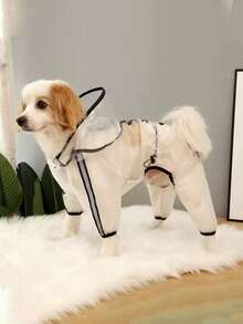 1件PU材质四脚连帽防水狗狗雨衣户外宠物狗雨披 - 黑色 - 查看 10