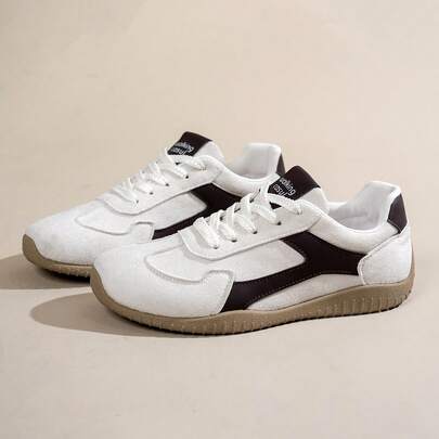 1 đôi giày thể thao nữ mùa xuân/thu mới của Đức, dễ vệ sinh, mũi tròn, giày bệt cổ thấp, đế bằng, thoải mái, đa năng, giày trắng nhỏ, phối màu, giày thể thao năng động, giày sneaker phong cách retro, thời trang cho mọi mùa